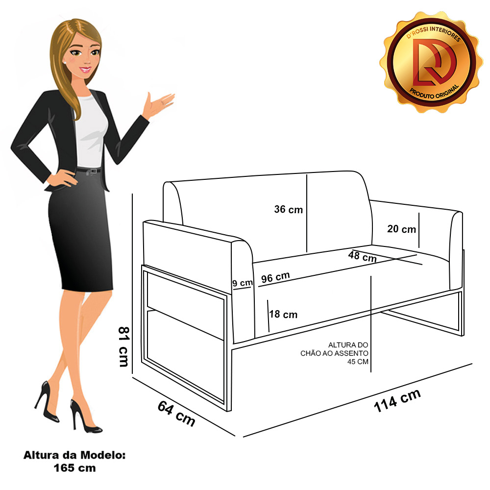 Sofá Namoradeira com 2 Poltronas Base Industrial Alta Preto Marisa Corino Branco D03 - D'Rossi