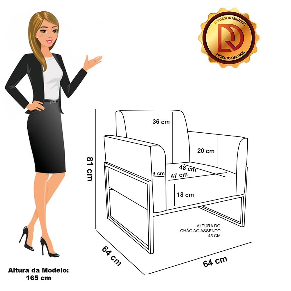 Sofá Namoradeira com 2 Poltronas Base Industrial Alta Preto Marisa Corino Branco D03 - D'Rossi