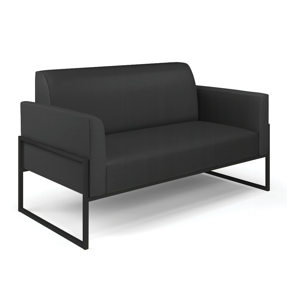 Sofá Namoradeira com 2 Poltronas Base Industrial Alta Preto Marisa Corino Preto D03 - D'Rossi
