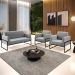 Sofá Namoradeira com 2 Poltronas Base Industrial Alta Preto Marisa Suede Cinza D03 - D'Rossi