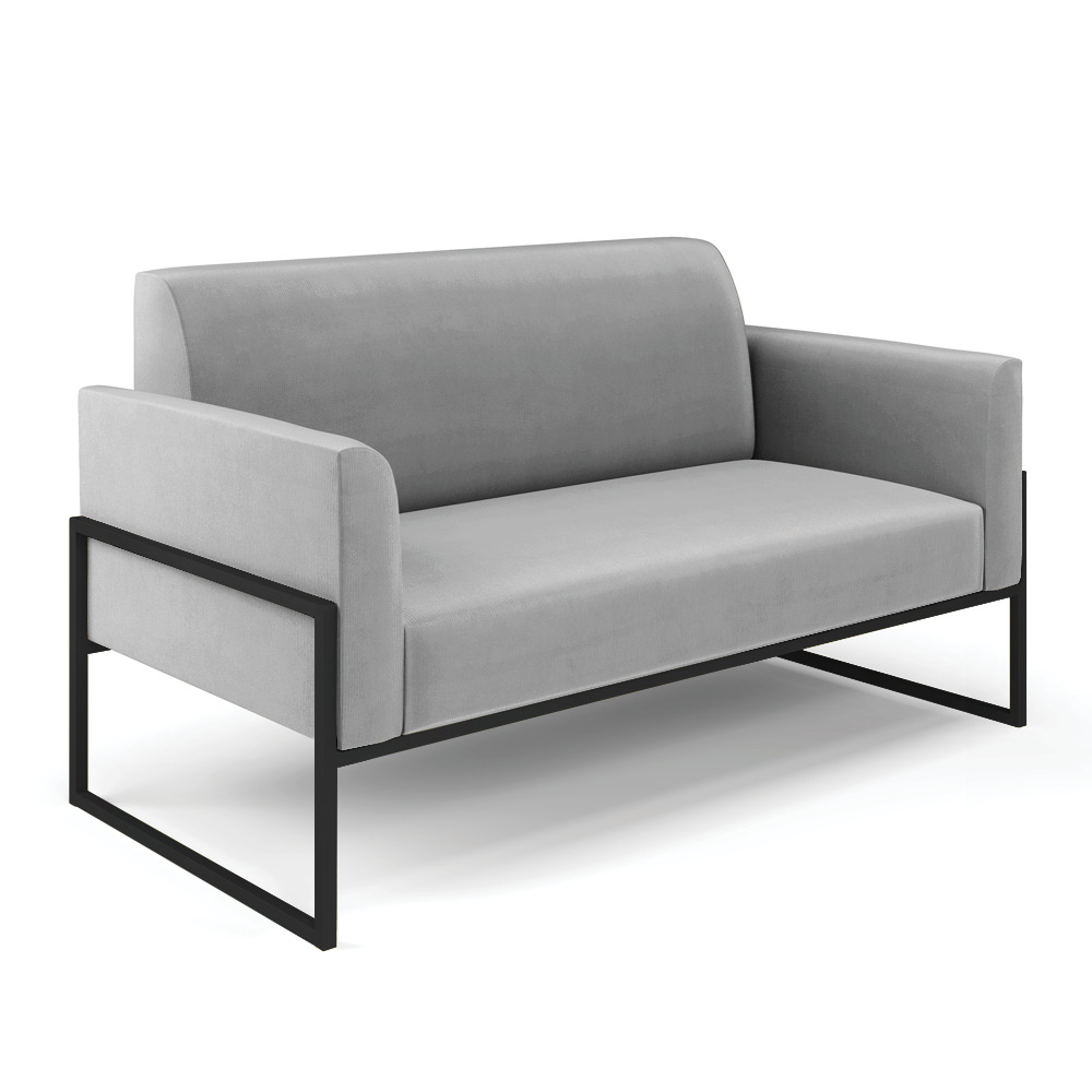 Sofá Namoradeira com 2 Poltronas Base Industrial Alta Preto Marisa Suede Cinza D03 - D'Rossi