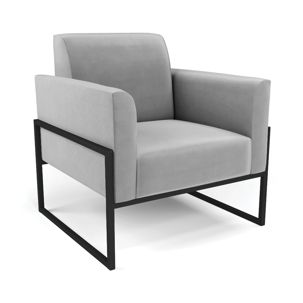 Sofá Namoradeira com 2 Poltronas Base Industrial Alta Preto Marisa Suede Cinza D03 - D'Rossi