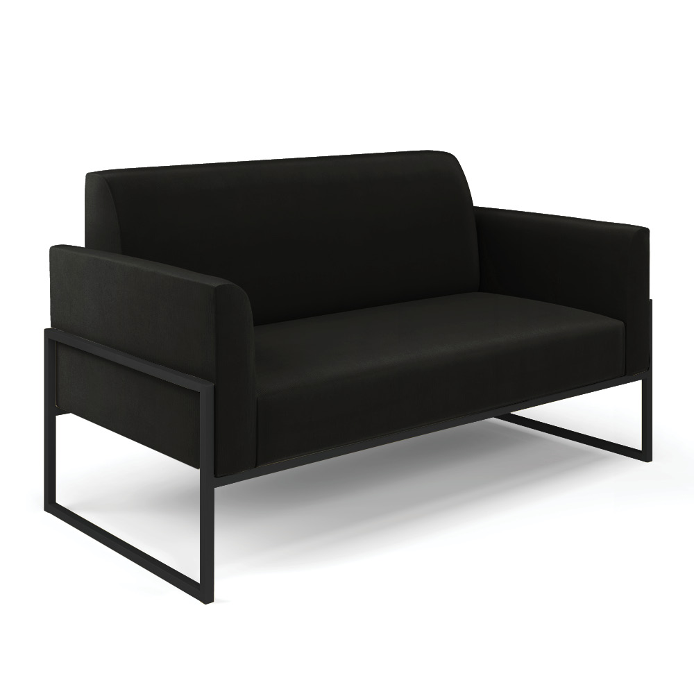 Sofá Namoradeira com 2 Poltronas Base Industrial Alta Preto Marisa Suede Preto D03 - D'Rossi