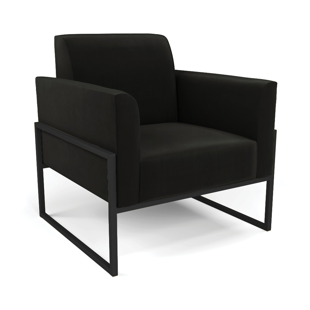 Sofá Namoradeira com 2 Poltronas Base Industrial Alta Preto Marisa Suede Preto D03 - D'Rossi