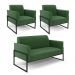 Sofá Namoradeira com 2 Poltronas Base Industrial Alta Preto Marisa Suede Verde D03 - D'Rossi