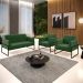 Sofá Namoradeira com 2 Poltronas Base Industrial Alta Preto Marisa Suede Verde D03 - D'Rossi