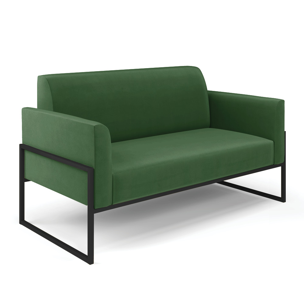 Sofá Namoradeira com 2 Poltronas Base Industrial Alta Preto Marisa Suede Verde D03 - D'Rossi