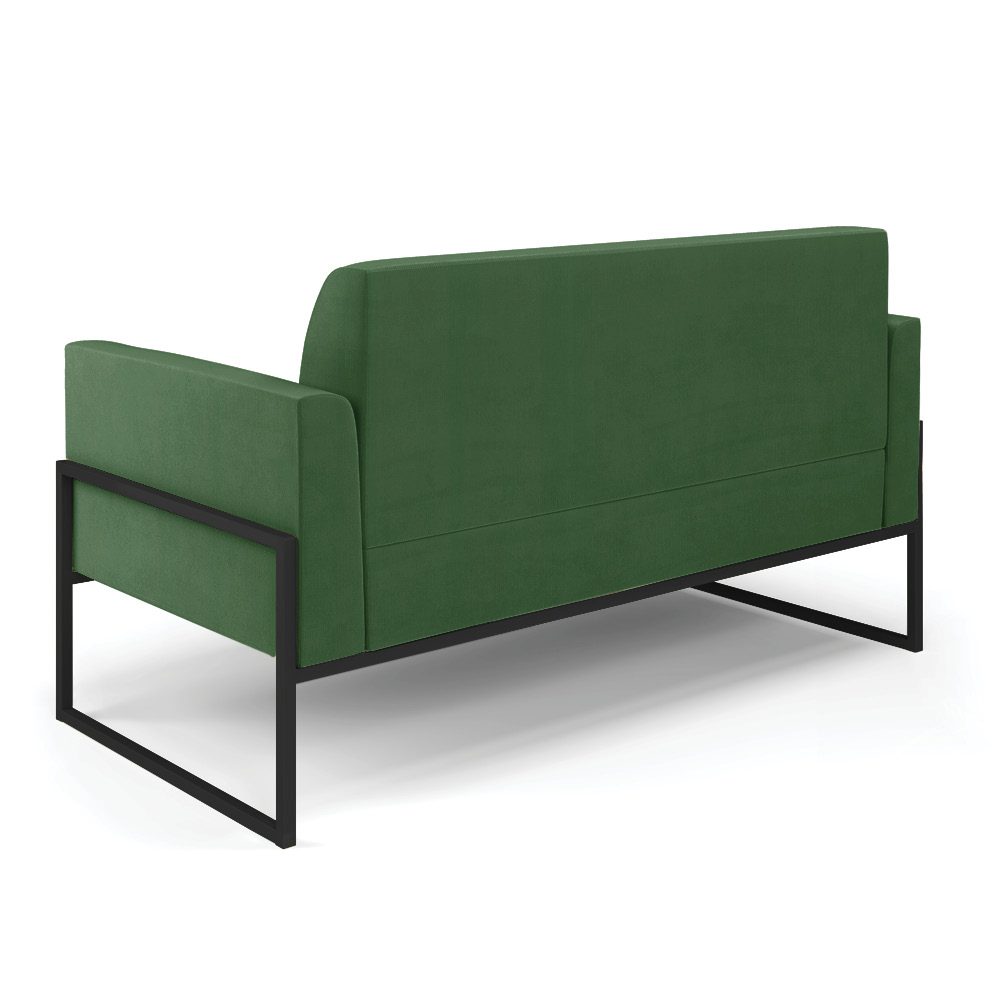 Sofá Namoradeira com 2 Poltronas Base Industrial Alta Preto Marisa Suede Verde D03 - D'Rossi