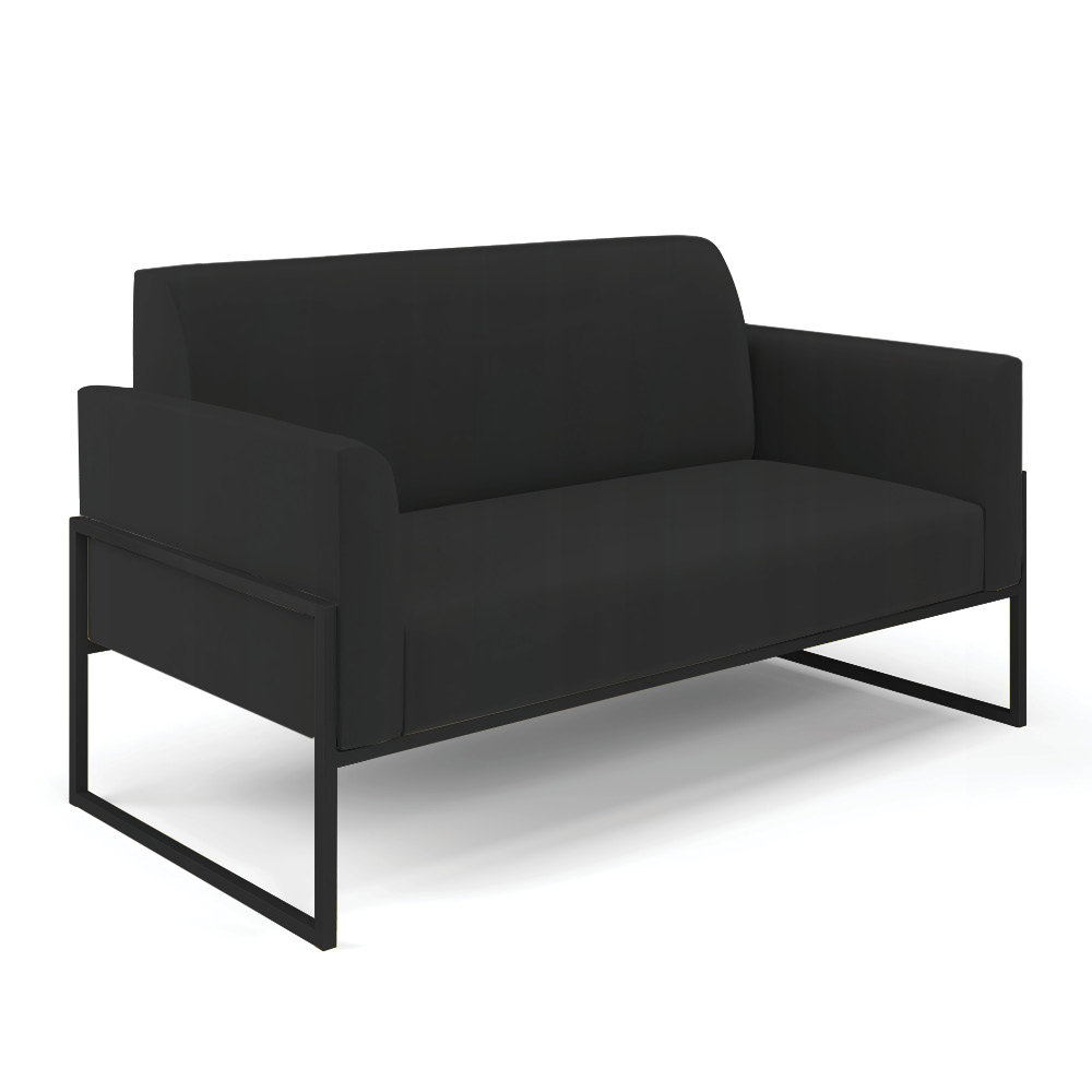 Sofá Namoradeira com 2 Poltronas Base Industrial Alta Preto Marisa Veludo Preto D03 - D'Rossi