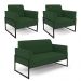 Sofá Namoradeira com 2 Poltronas Base Industrial Alta Preto Marisa Veludo Verde D03 - D'Rossi