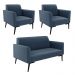 Sofá Namoradeira com 2 Poltronas Pés Villach Marisa Suede Azul Marinho D03 - D'Rossi