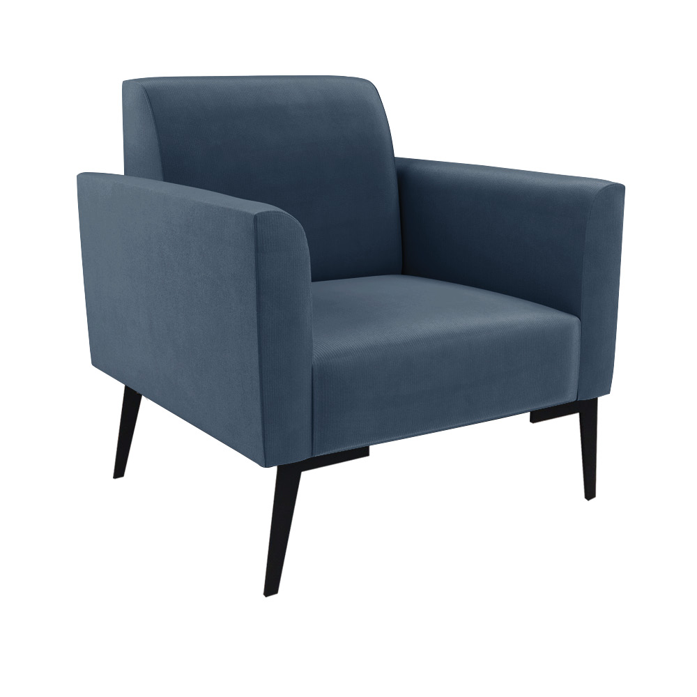 Sofá Namoradeira com 2 Poltronas Pés Villach Marisa Suede Azul Marinho D03 - D'Rossi
