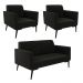 Sofá Namoradeira com 2 Poltronas Pés Villach Marisa Suede Preto D03 - D'Rossi