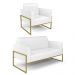 Sofá Namoradeira com Poltrona Base Industrial Alta Dourado Marisa Corino Branco D03 - D'Rossi