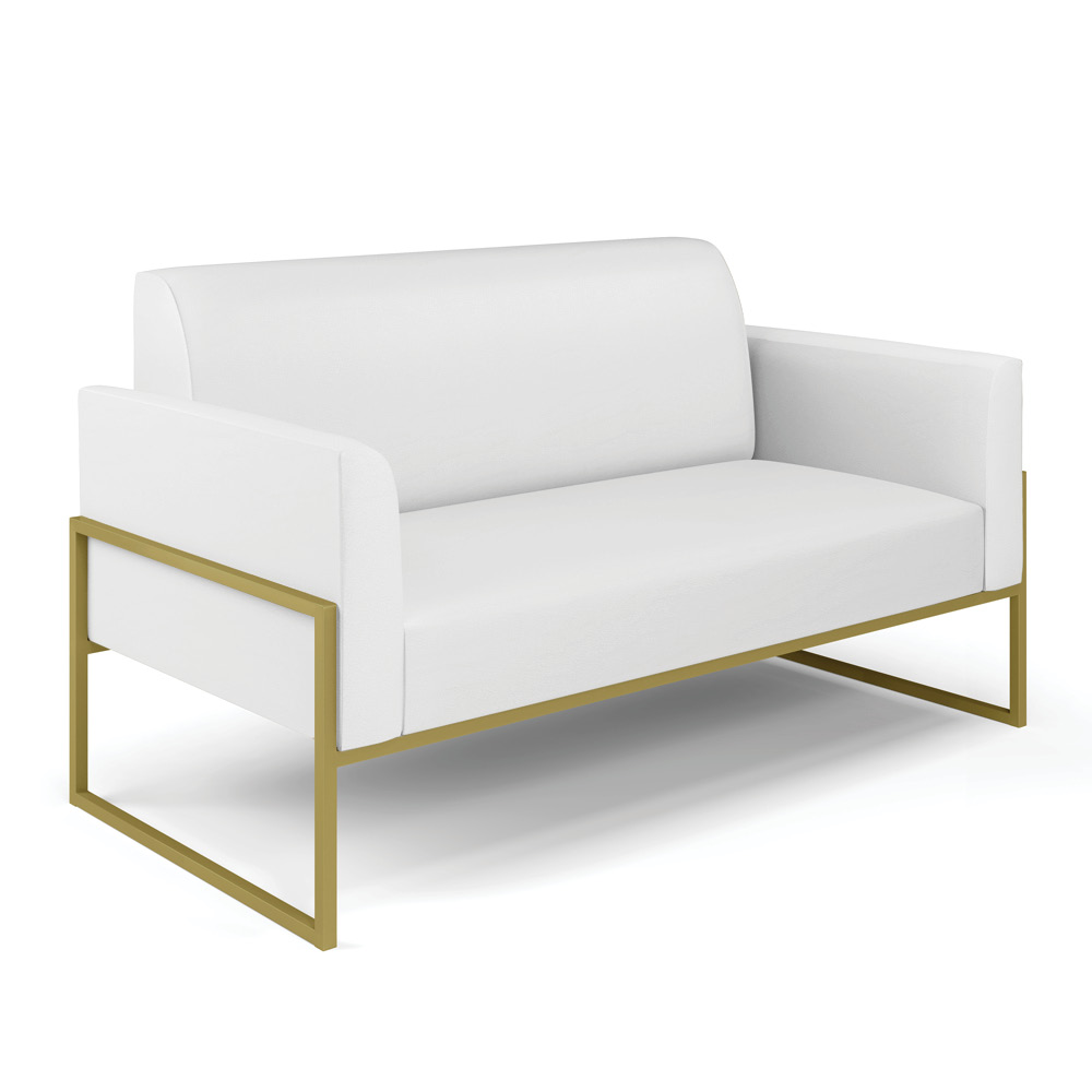 Sofá Namoradeira com Poltrona Base Industrial Alta Dourado Marisa Corino Branco D03 - D'Rossi