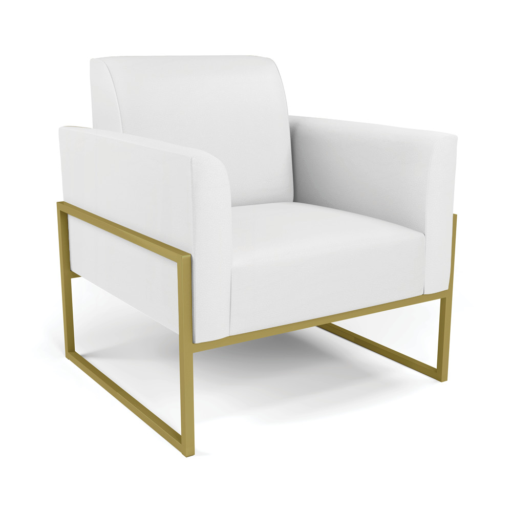 Sofá Namoradeira com Poltrona Base Industrial Alta Dourado Marisa Corino Branco D03 - D'Rossi