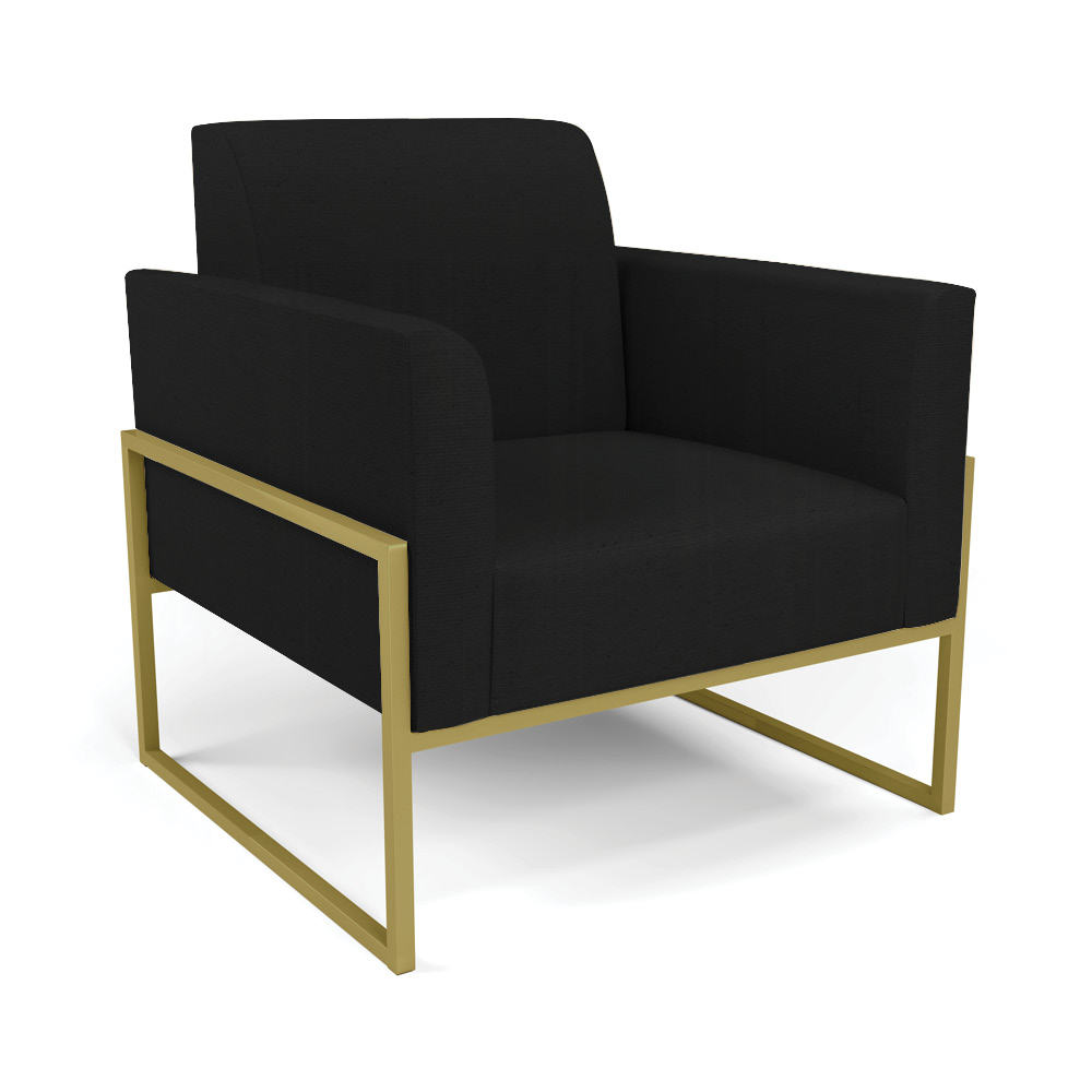 Sofá Namoradeira com Poltrona Base Industrial Alta Dourado Marisa Linho Preto A79 D03 - D'Rossi