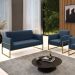 Sofá Namoradeira com Poltrona Base Industrial Alta Dourado Marisa Suede Azul Marinho D03 - D'Rossi