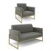 Sofá Namoradeira com Poltrona Base Industrial Alta Dourado Marisa Suede Grafite D03 - D'Rossi