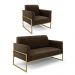Sofá Namoradeira com Poltrona Base Industrial Alta Dourado Marisa Suede Marrom D03 - D'Rossi