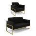 Sofá Namoradeira com Poltrona Base Industrial Alta Dourado Marisa Suede Preto D03 - D'Rossi