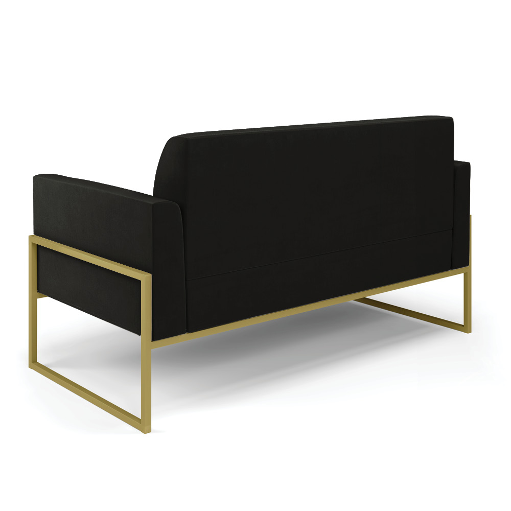 Sofá Namoradeira com Poltrona Base Industrial Alta Dourado Marisa Suede Preto D03 - D'Rossi