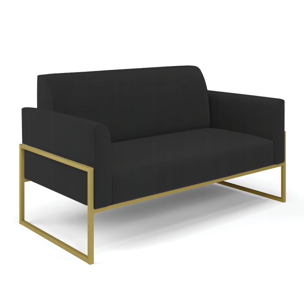 Sofá Namoradeira com Poltrona Base Industrial Alta Dourado Marisa Veludo Preto D03 - D'Rossi