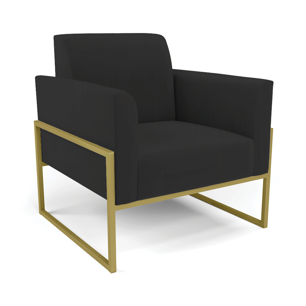 Sofá Namoradeira com Poltrona Base Industrial Alta Dourado Marisa Veludo Preto D03 - D'Rossi