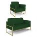 Sofá Namoradeira com Poltrona Base Industrial Alta Dourado Marisa Veludo Verde D03 - D'Rossi