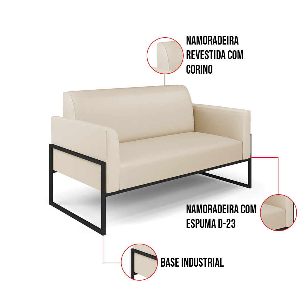 Sofá Namoradeira com Poltrona Base Industrial Alta Preto Marisa Corino Bege D03 - D'Rossi