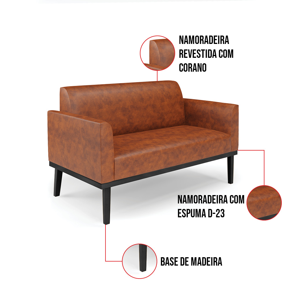 Sofá Namoradeira com Poltrona Base de Madeira Fixa Preto Marisa Corano Nozes D03 - D'Rossi