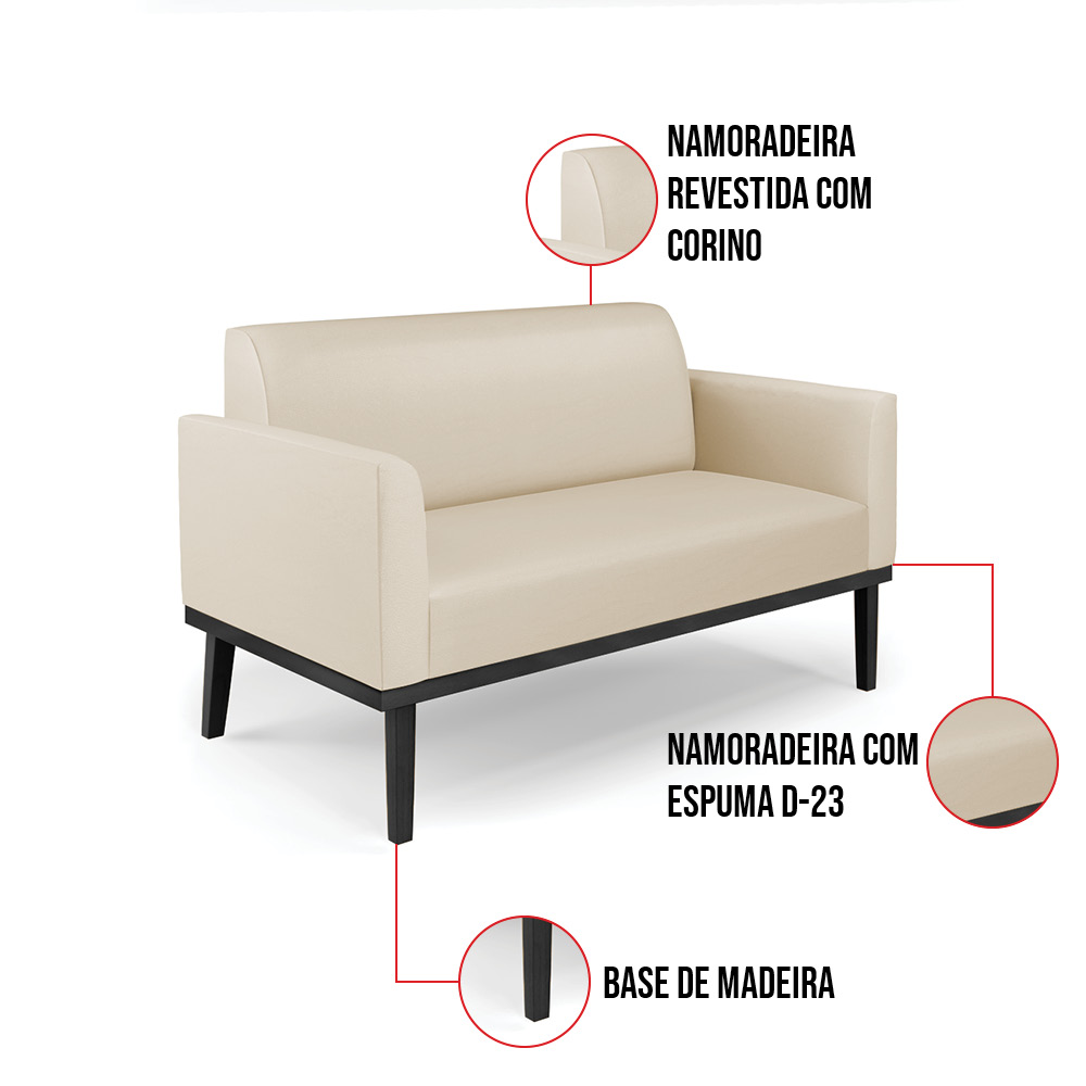 Sofá Namoradeira com Poltrona Base de Madeira Fixa Preto Marisa Corino Bege D03 - D'Rossi