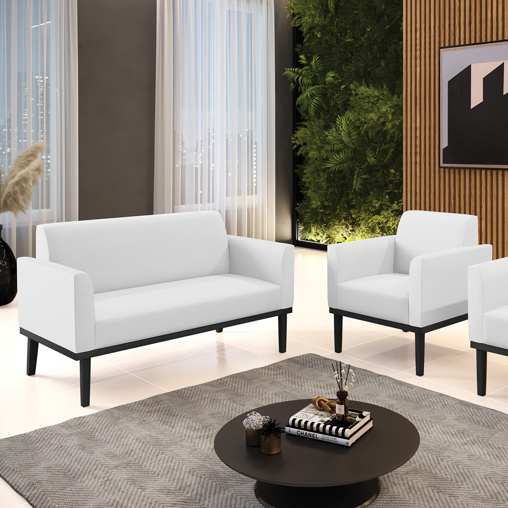 Sofá Namoradeira com Poltrona Base de Madeira Fixa Preto Marisa Corino Branco D03 - D'Rossi