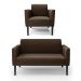 Sofá Namoradeira com Poltrona Base de Madeira Fixa Preto Marisa Suede Marrom  D03 - D'Rossi