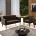 Sofá Namoradeira com Poltrona Base de Madeira Fixa Preto Marisa Suede Marrom  D03 - D'Rossi