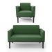 Sofá Namoradeira com Poltrona Base de Madeira Fixa Preto Marisa Suede Verde  D03 - D'Rossi