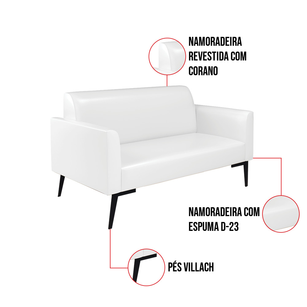 Sofá Namoradeira com Poltrona Pés Villach Marisa Corano Branco D03 - D'Rossi