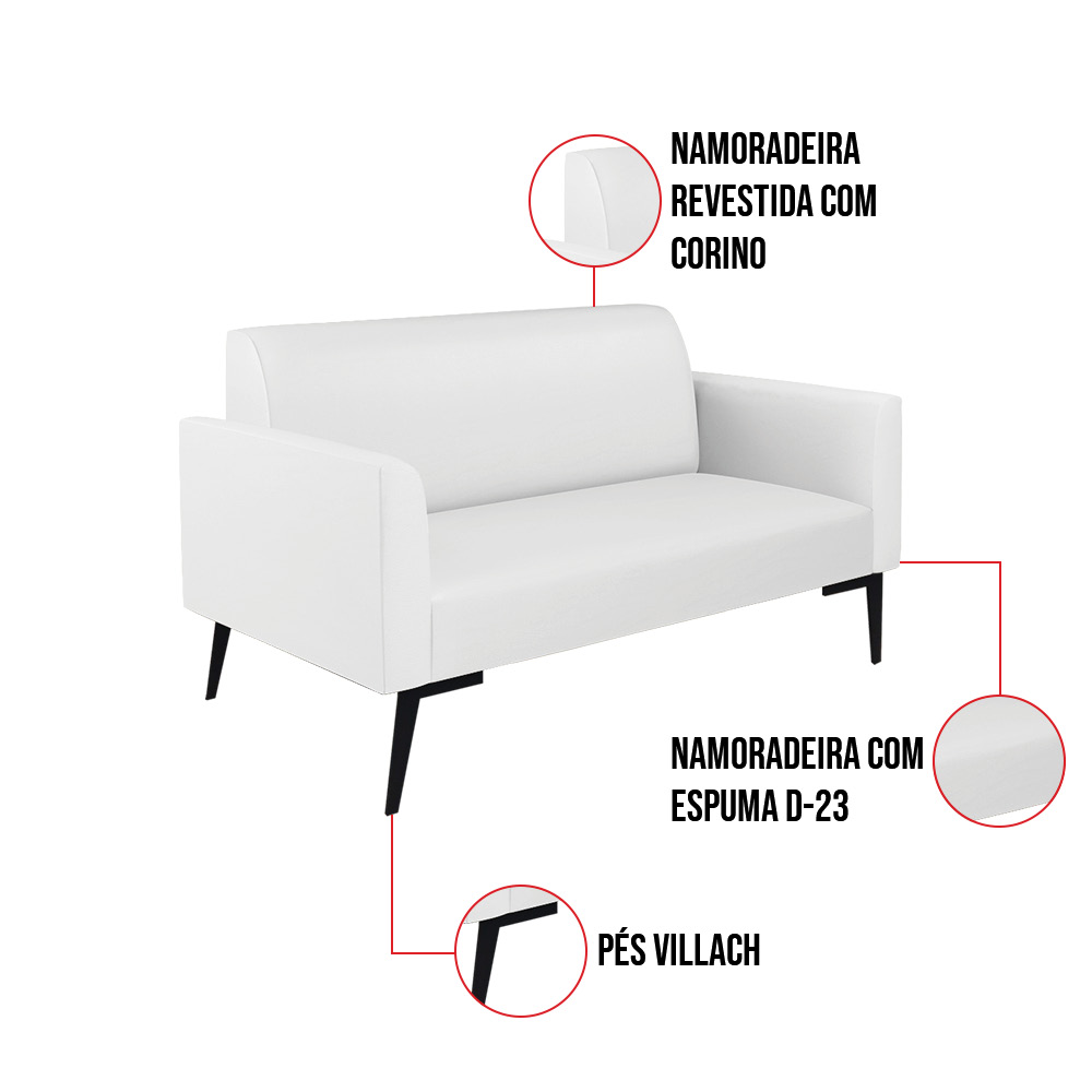 Sofá Namoradeira com Poltrona Pés Villach Marisa Corino Branco D03 - D'Rossi