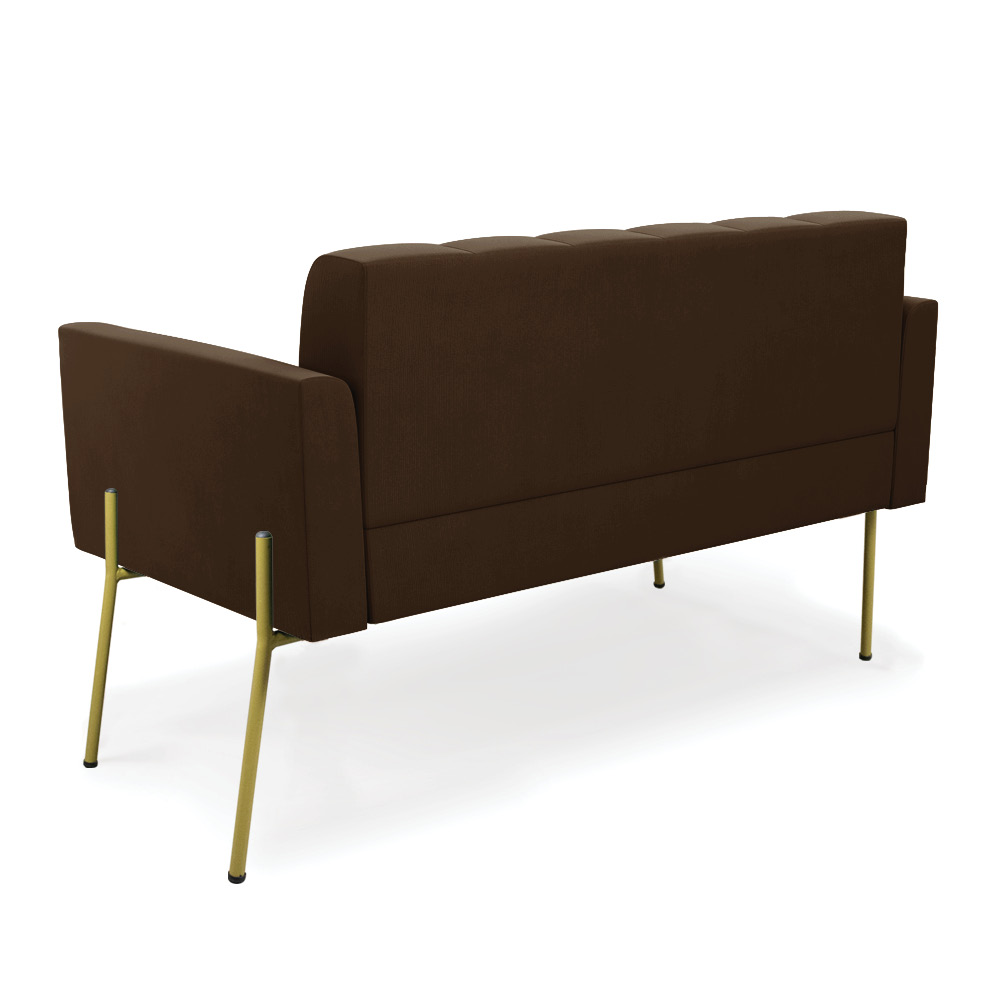 Sofá Namoradeira e 2 Poltronas Pé de Ferro Dourado Elisa Suede Marrom D03 - D'Rossi