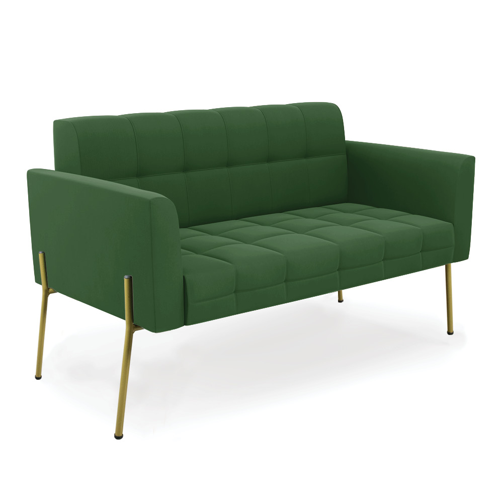 Sofá Namoradeira e 2 Poltronas Pé de Ferro Dourado Elisa Suede Verde D03 - D'Rossi