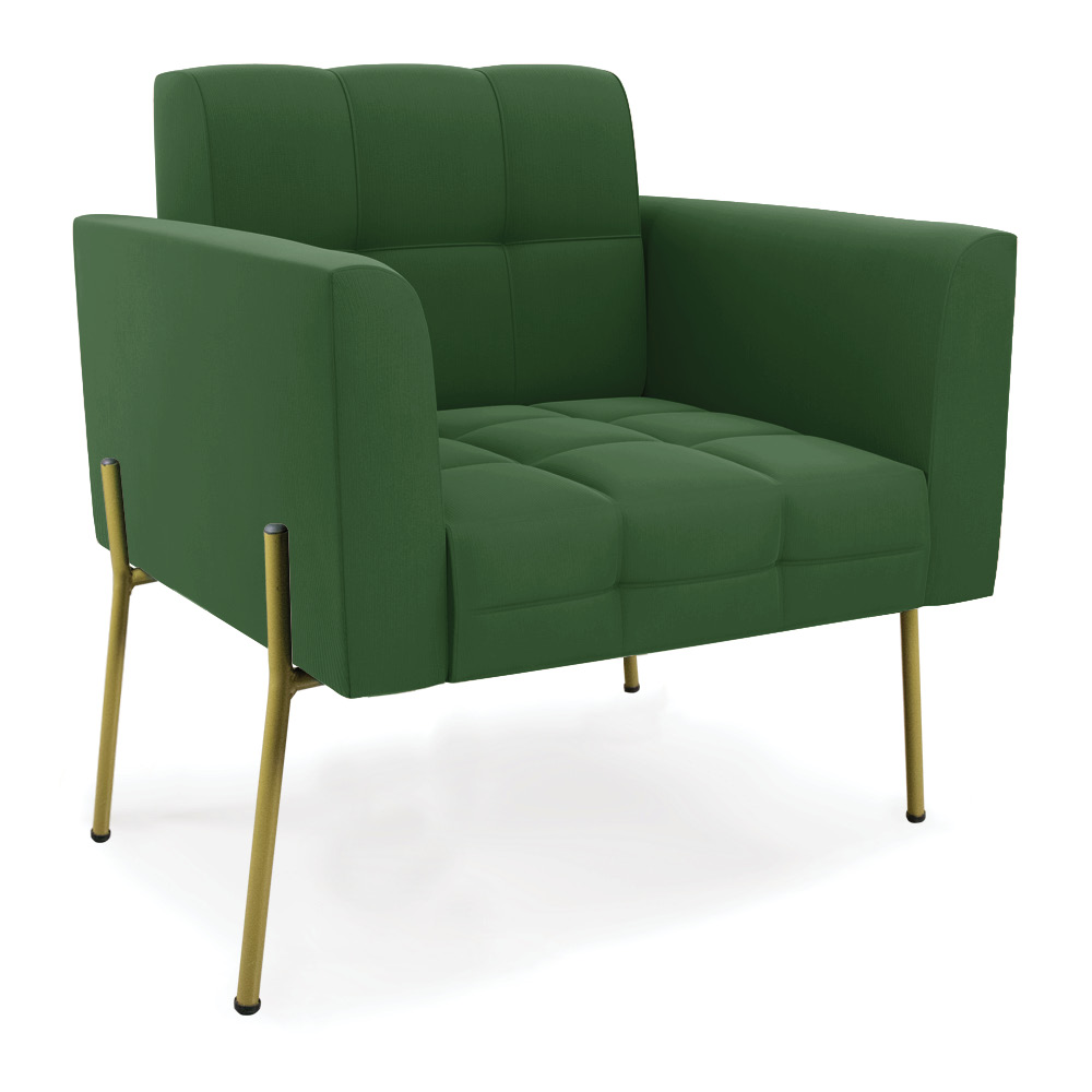 Sofá Namoradeira e 2 Poltronas Pé de Ferro Dourado Elisa Suede Verde D03 - D'Rossi