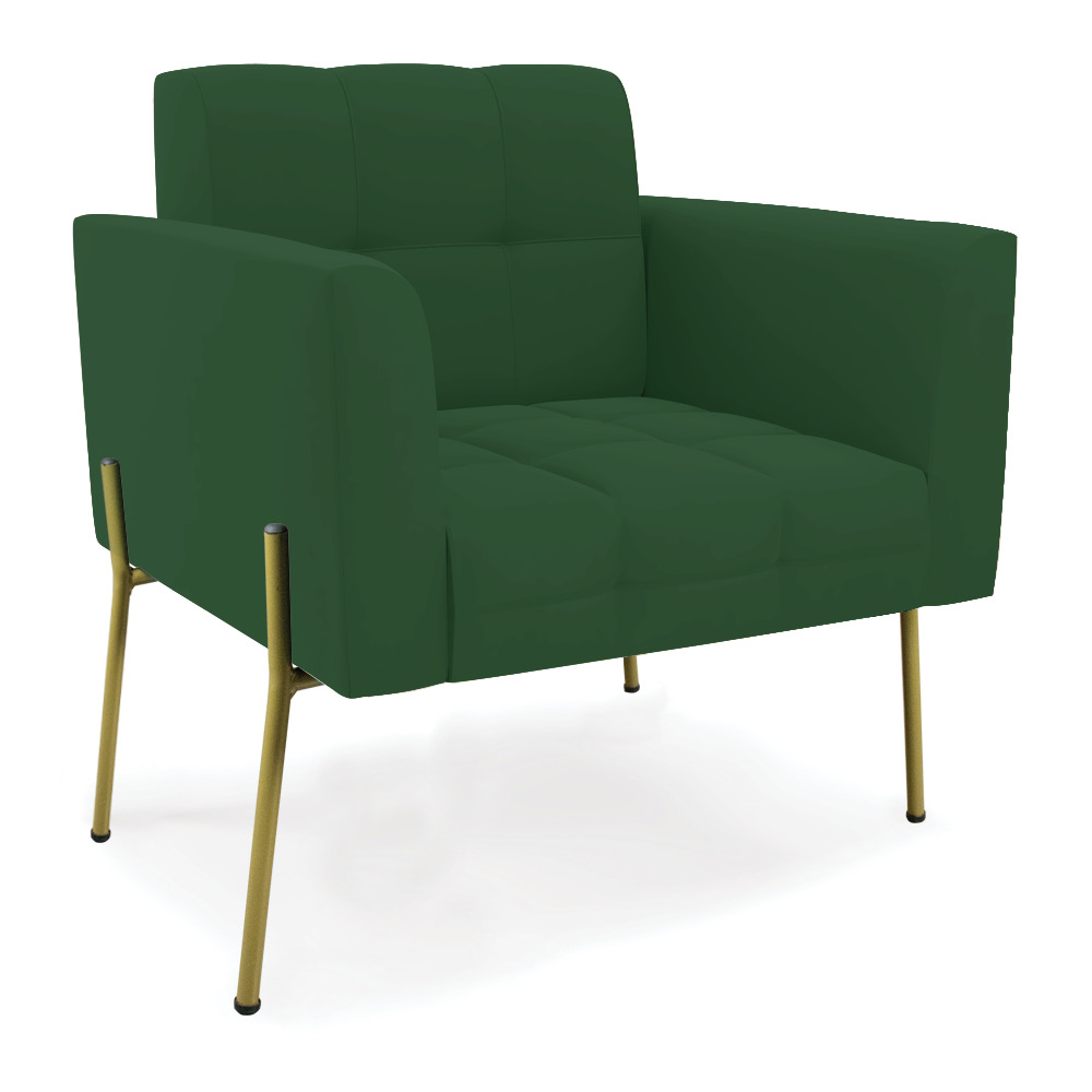 Sofá Namoradeira e 2 Poltronas Pé de Ferro Dourado Elisa Veludo Verde D03 - D'Rossi
