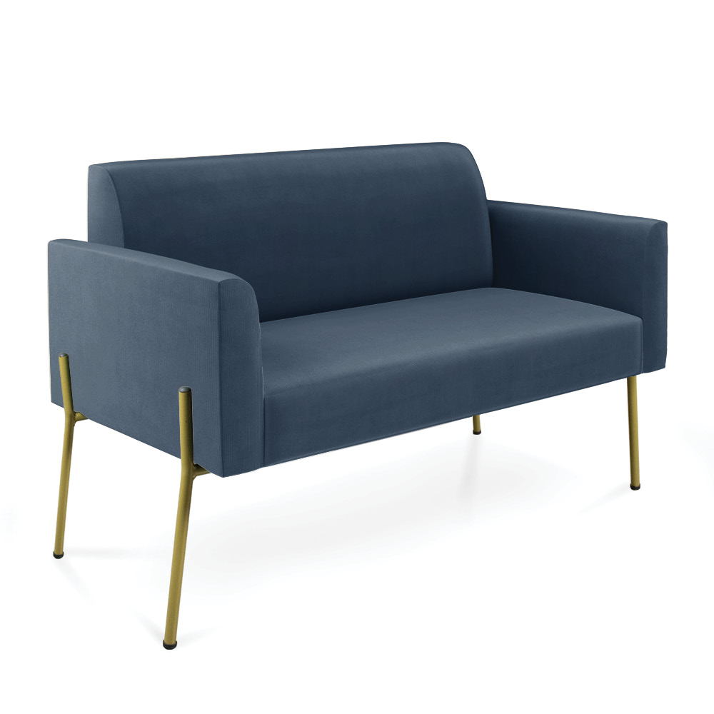 Sofá Namoradeira e 2 Poltronas Pé de Ferro Dourado Marisa Suede Azul Marinho D03 - D'Rossi