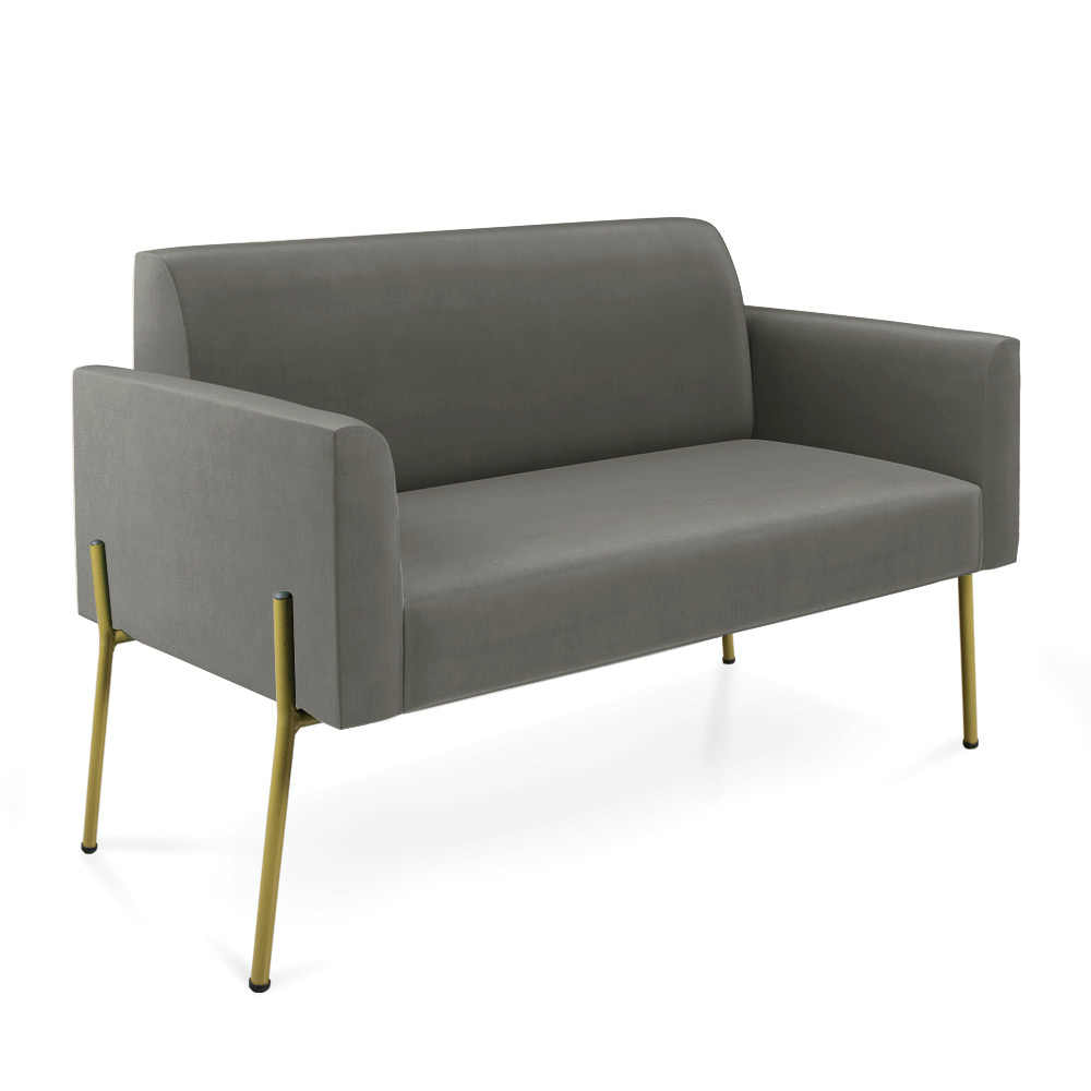 Sofá Namoradeira e 2 Poltronas Pé de Ferro Dourado Marisa Suede Grafite D03 - D'Rossi