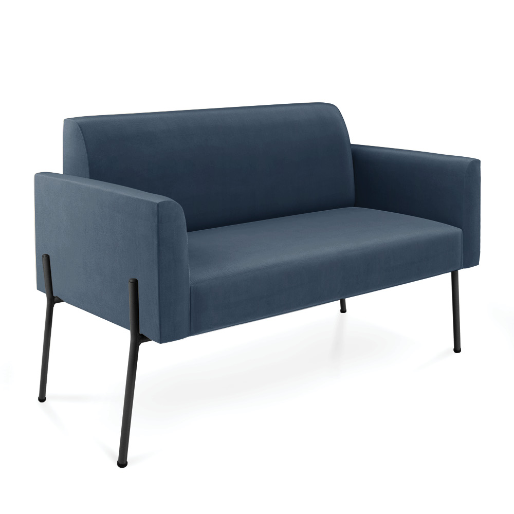 Sofá Namoradeira e 2 Poltronas Pé de Ferro Preto Marisa Suede Azul Marinho D03 - D'Rossi