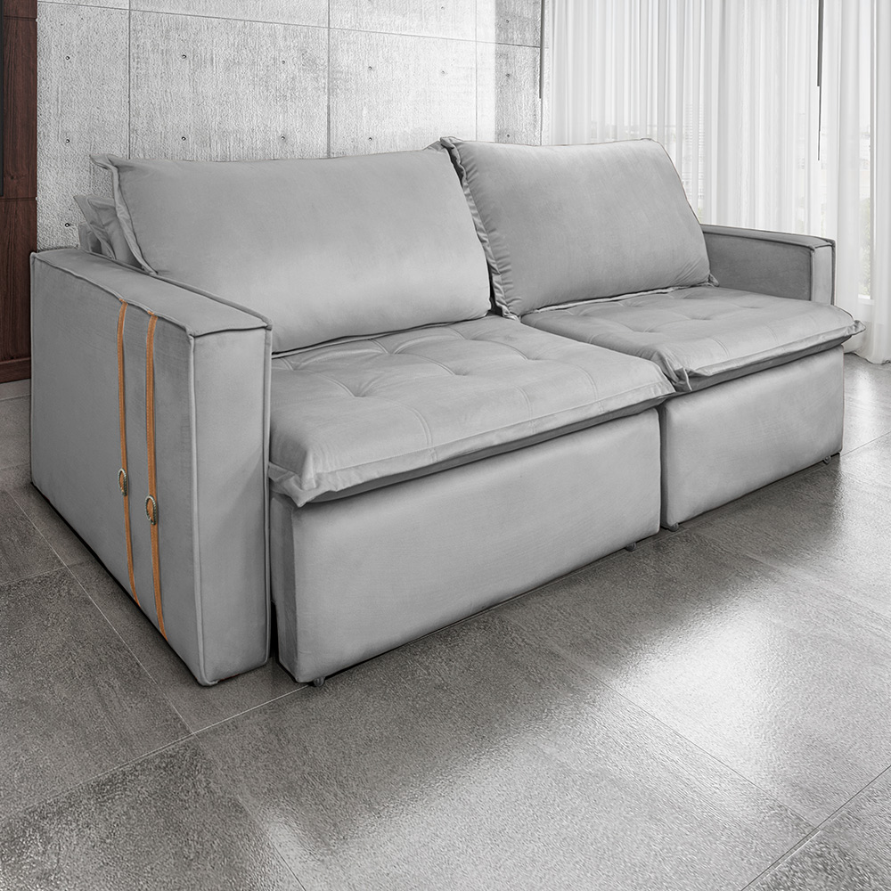 Sofá Retrátil Reclinável 2 lugares 180 cm México Veludo Cinza K01 - D'Rossi