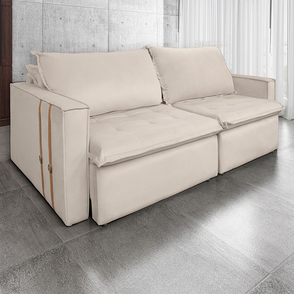 Sofá Retrátil Reclinável 2 lugares 180 cm México Veludo Off White K01 - D'Rossi