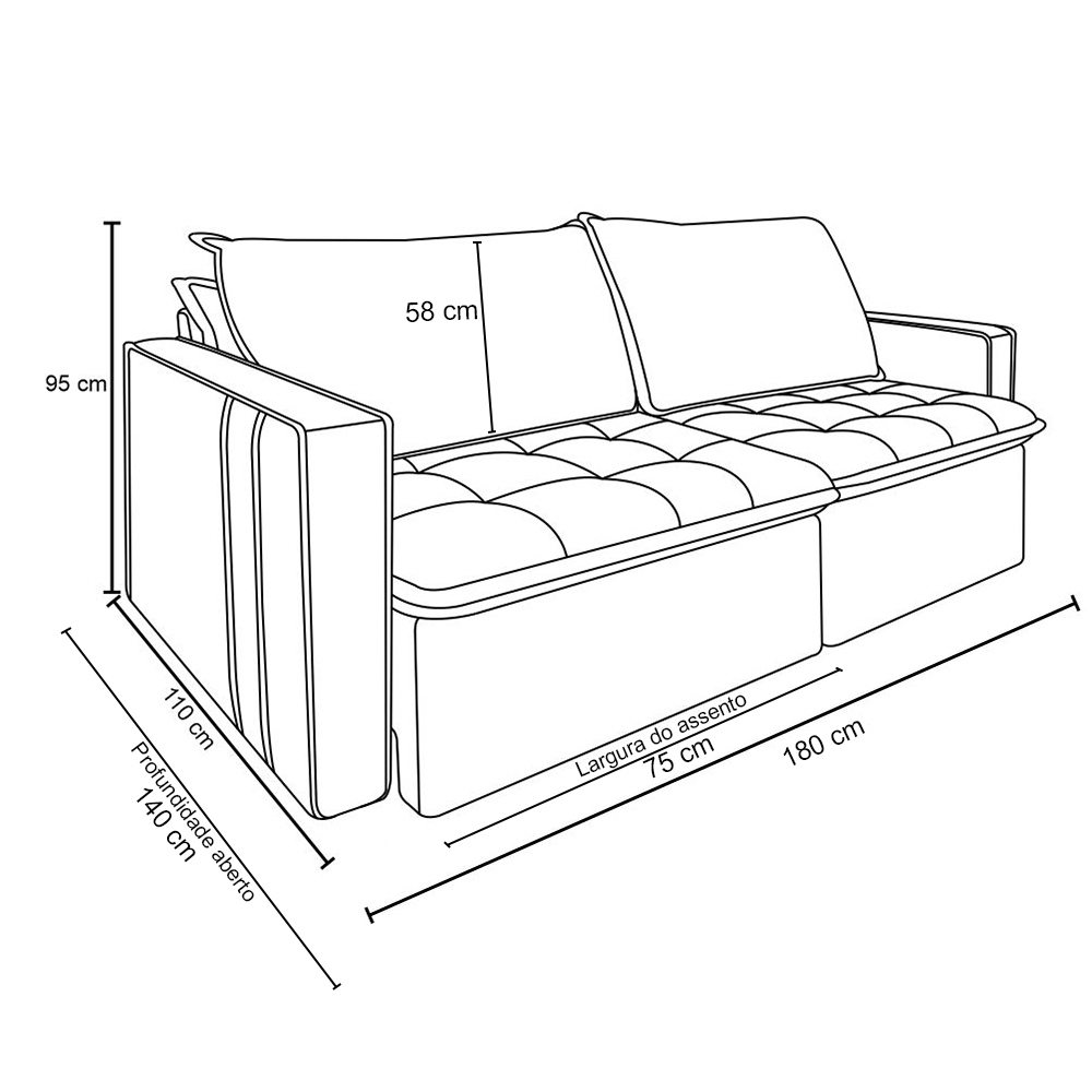 Sofá Retrátil Reclinável 2 lugares 180 cm México Veludo Off White K01 - D'Rossi