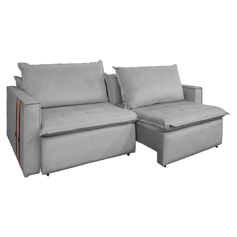 Sofá Retrátil Reclinável 3 Lugares 230 cm México Veludo Cinza K01 - D'Rossi