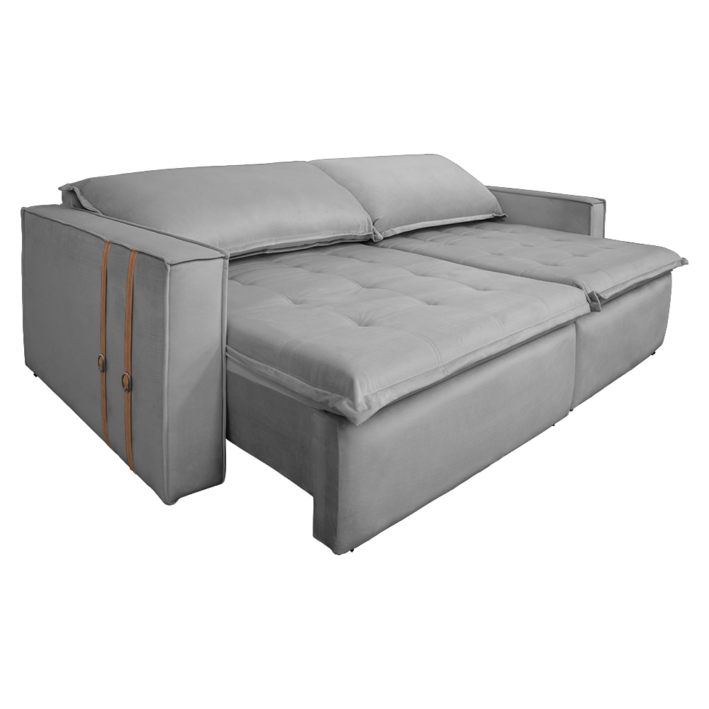 Sofá Retrátil Reclinável 3 Lugares 230 cm México Veludo Cinza K01 - D'Rossi